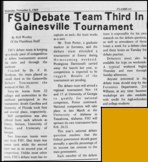 "FSU Debate Team Third in Gainesville Tournament"