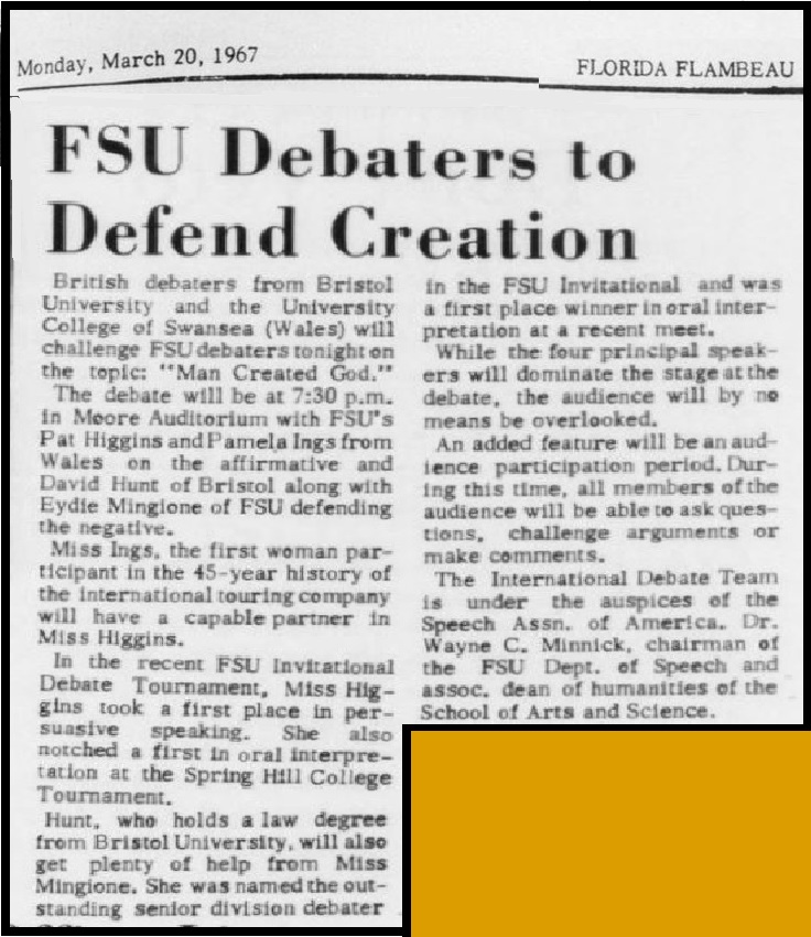 "FSU Debaters to Defend Creation"