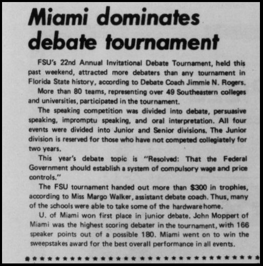 "Miami dominates debate tournament"