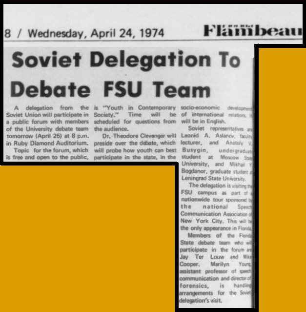 "Soviet Delegation To Debate FSU Team"