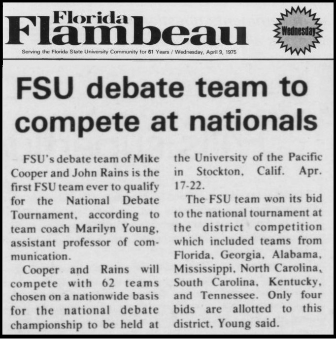 "FSU Debate Team to Compete at Nationals"