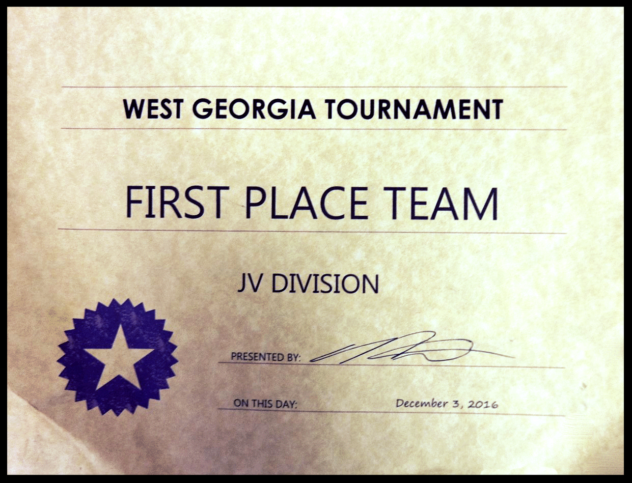  2016 First Place JV Team West Georgia Tournament