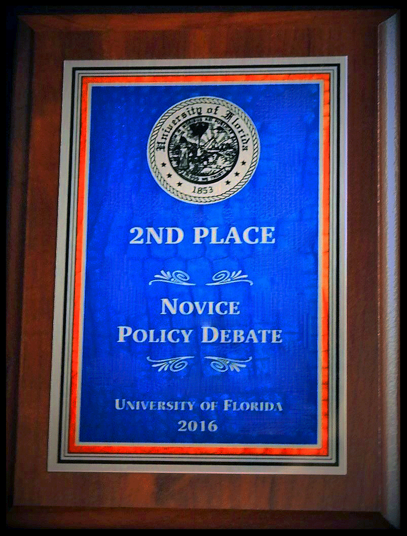 2016 Second Place Novice Team University of Florida Tournament