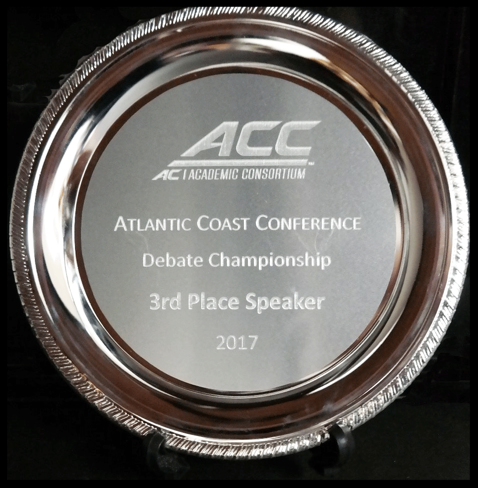 2017 Third Place Speaker Atlantic Coast Conference Championship ~ Shulster