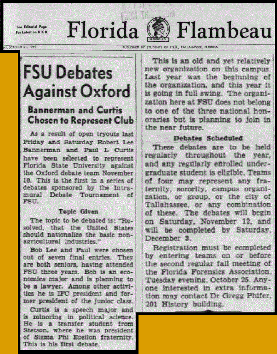 "FSU Debates Against Oxford: Bannerman and Curtis Chosen to Represent Club"