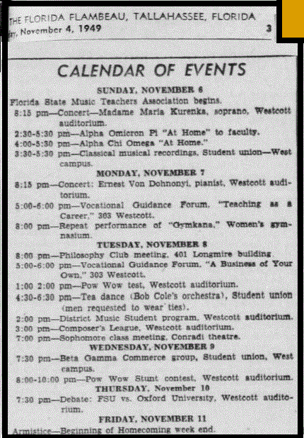 "Calendar of Events"