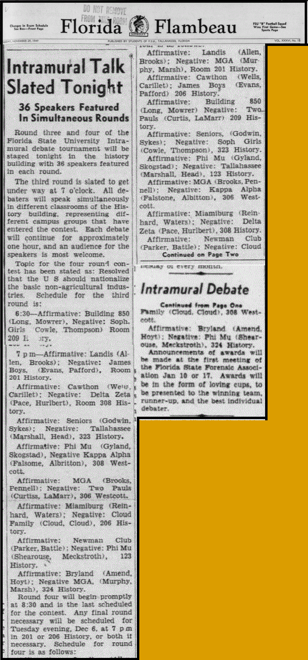 "Intramural Talk Slated Tonight: 36 Speakers Featured In Simultaneous Rounds"