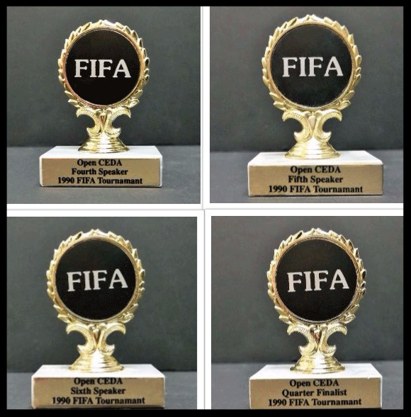 1990 Fourth, Fifth & Sixth Place Speaker, Quarter-Finalist Team FIFA State Championship