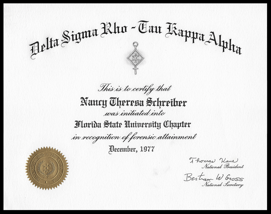 Nancy Schreiber DSR-TKA Certificate