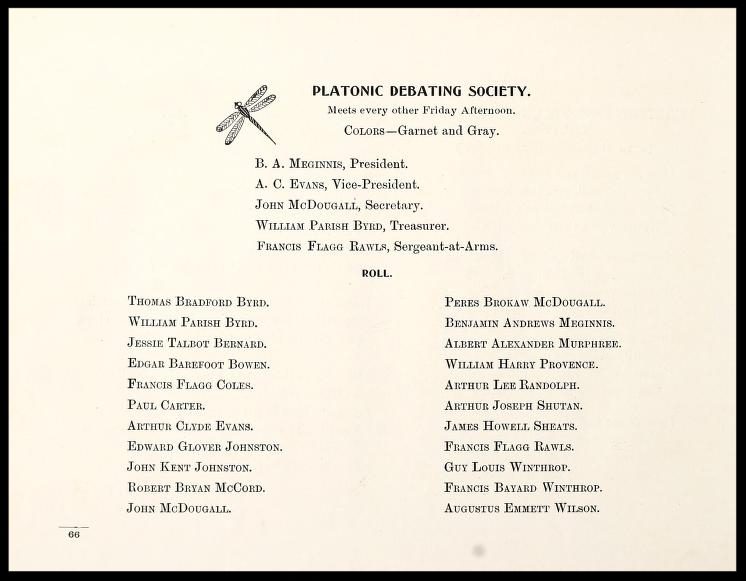 Platonic Debating Society Members 1900 - 1901