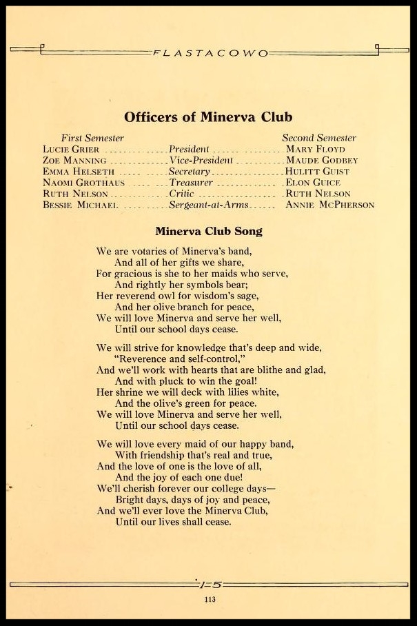 Minerva Club Officers & Song