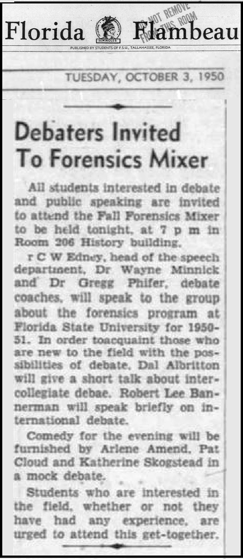 "Debaters Invited To Forensics Mixer"