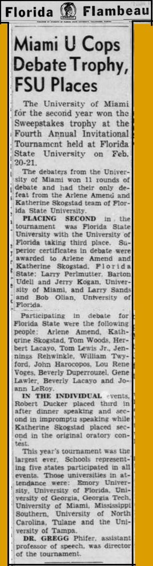 "Miami U Cops Debate Trophy, FSU Places"