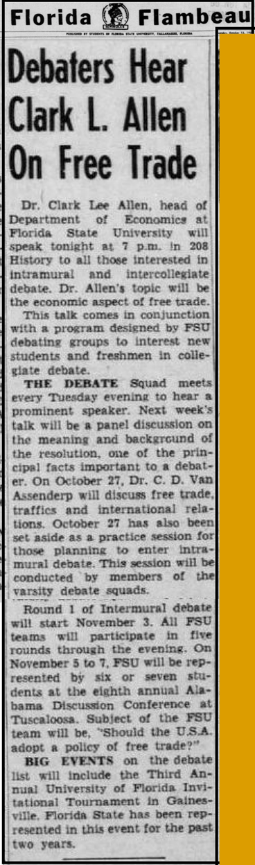 "Debaters Hear Clark L. Allen On Free Trade"