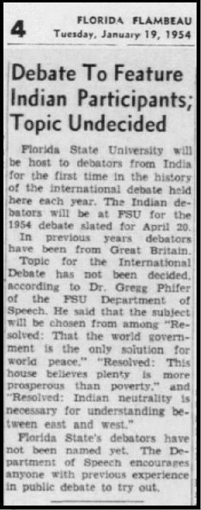 "Debate To Feature Indian Participants; Topic Undecided"