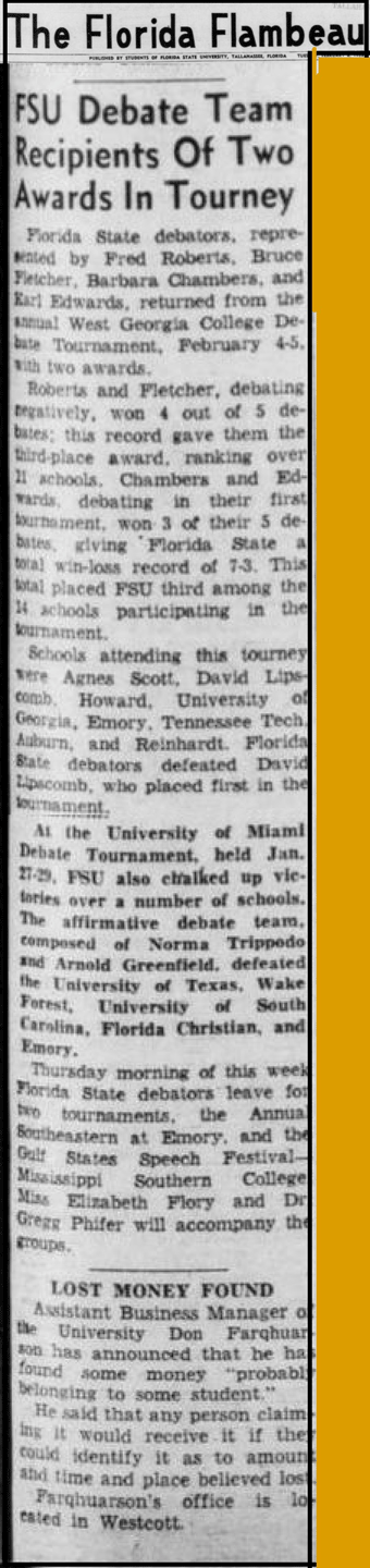 "FSU Debate Team Recipients Of Two Awards In Tourney"