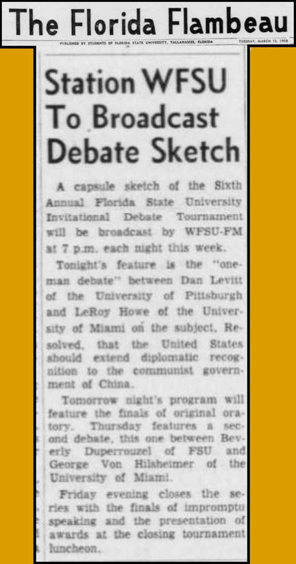 "Station WFSU To Broadcast Debate Sketch"