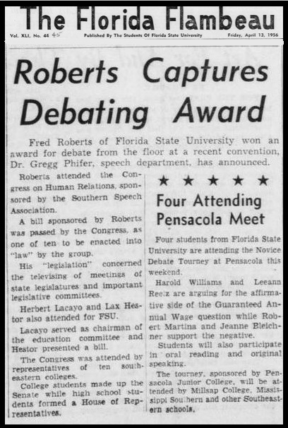 "Roberts Captures Debating Award"