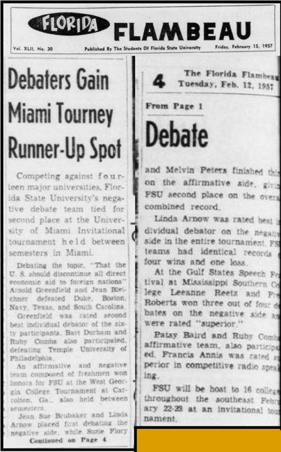 "Debaters Gain Miami Tourney Runner Up-Spot"