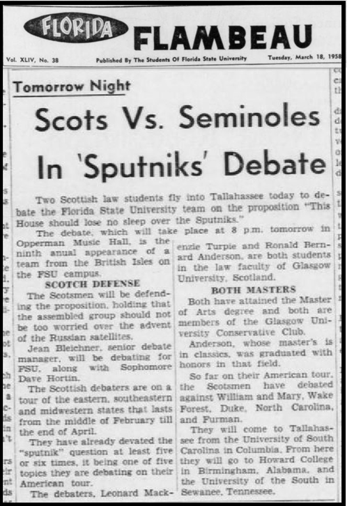 "Scots Vs. Seminoles In 'Sputniks' Debate"