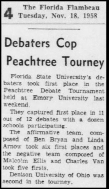 "Debaters Cop Peachtree Tourney"