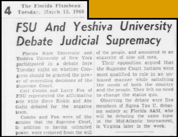 "FSU And Yeshiva University Debate Judicial Supremacy"