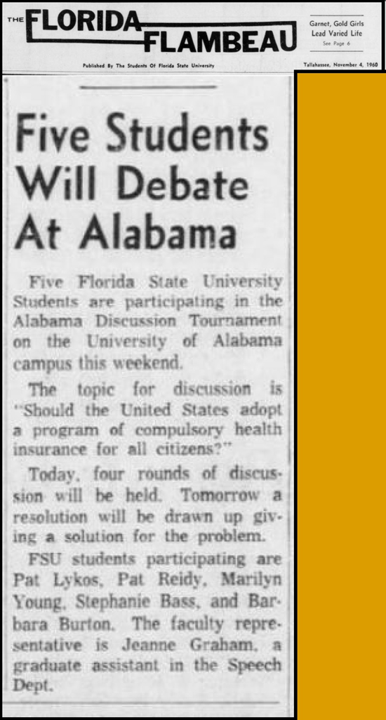 "Five Students Will Debate At Alabama"