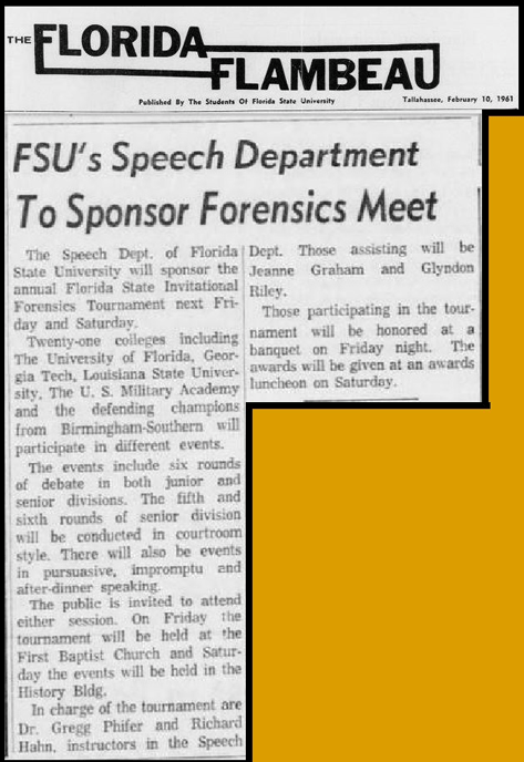 "FSU's Speech Department To Sponsor Forensics Meet"