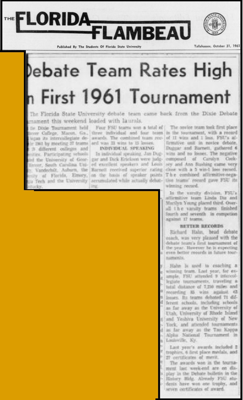 "Debate Team Rates High In First 1961 Tournament"