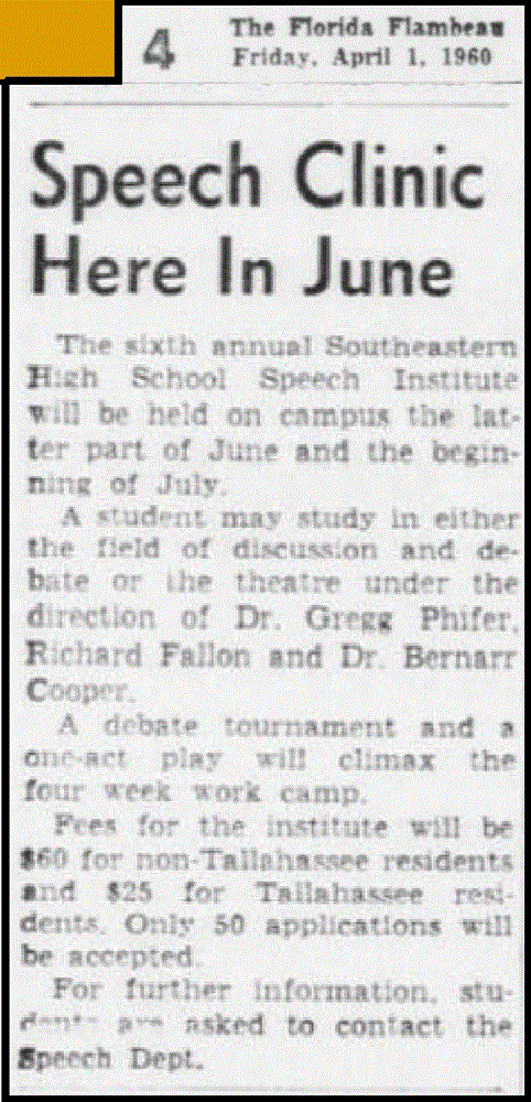 "Speech Clinic Here In June"