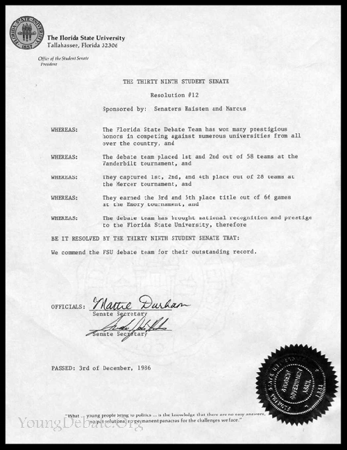 1986 Student Senate Resolution