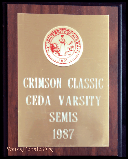 1987 Semifinalist University of Alabama Tournament