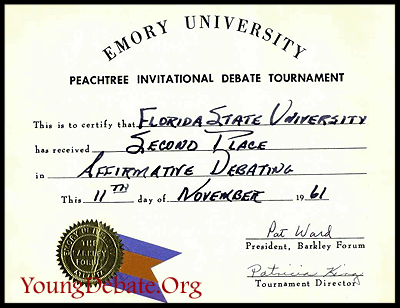 1961 Second Place Affirmative Team Emory Tournament