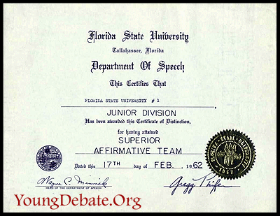 1962 Superior Affirmative JV Team FSU Tournament