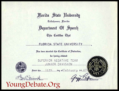 1963 Superior Negative JV Team FSU Tournament