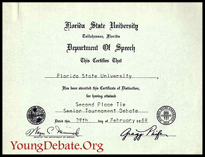 1964 Second Place Tie Senior Debate FSU Tournament