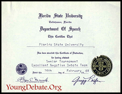 1964 Excellent Negative Debate Team FSU Tournament
