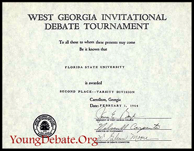 1964 Second Place Varsity Team West Georgia Tournament