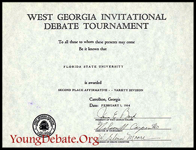 1964 Second Place Affirmative Varsity Team West Georgia Tournament