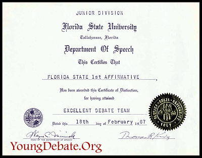 1967 Excellent JV Affirmative Team FSU Tournament