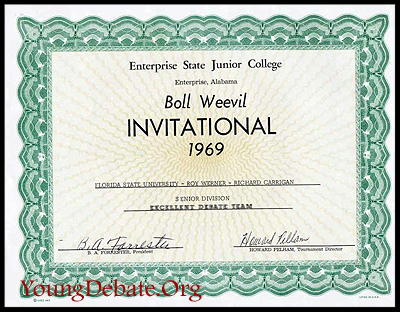 1969 Excellent Senior Team Boll Weevil Tournament