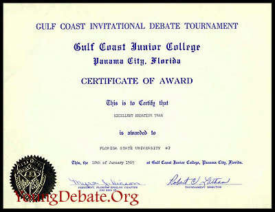 1969 Excellent Negative Team Gulf Coast Tournament