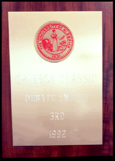 1992 Third Place Sweepstakes University of Alabama Tournament