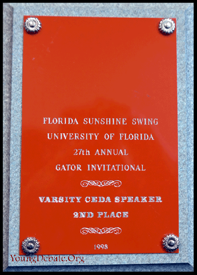 1998 Second Speaker University of Florida Tournament