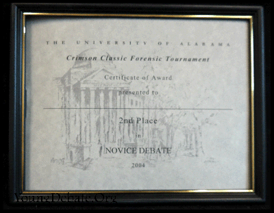 2004 Second Place Novice University of Alabama Tournament