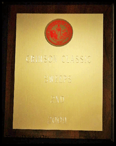 2009 Second Place Sweepstakes University of Alabama Tournament