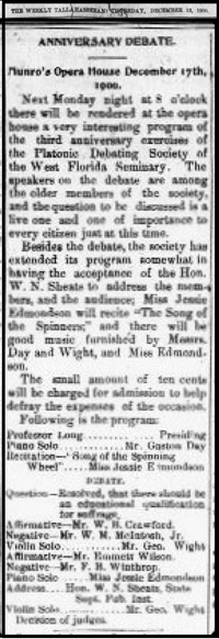 "Anniversary Debate: Munro's Opera House December 17th, 1900"