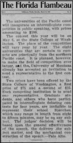 Florida Flambeau, March 25, 1922, p. 2. Image: Florida State University Libraries