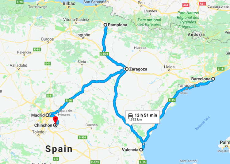 Roughly the route I took around Spain. (Ignore the 13 hours and 51 minutes. That's how long it would have taken me to drive! Maybe next time. Road trip anyone?)