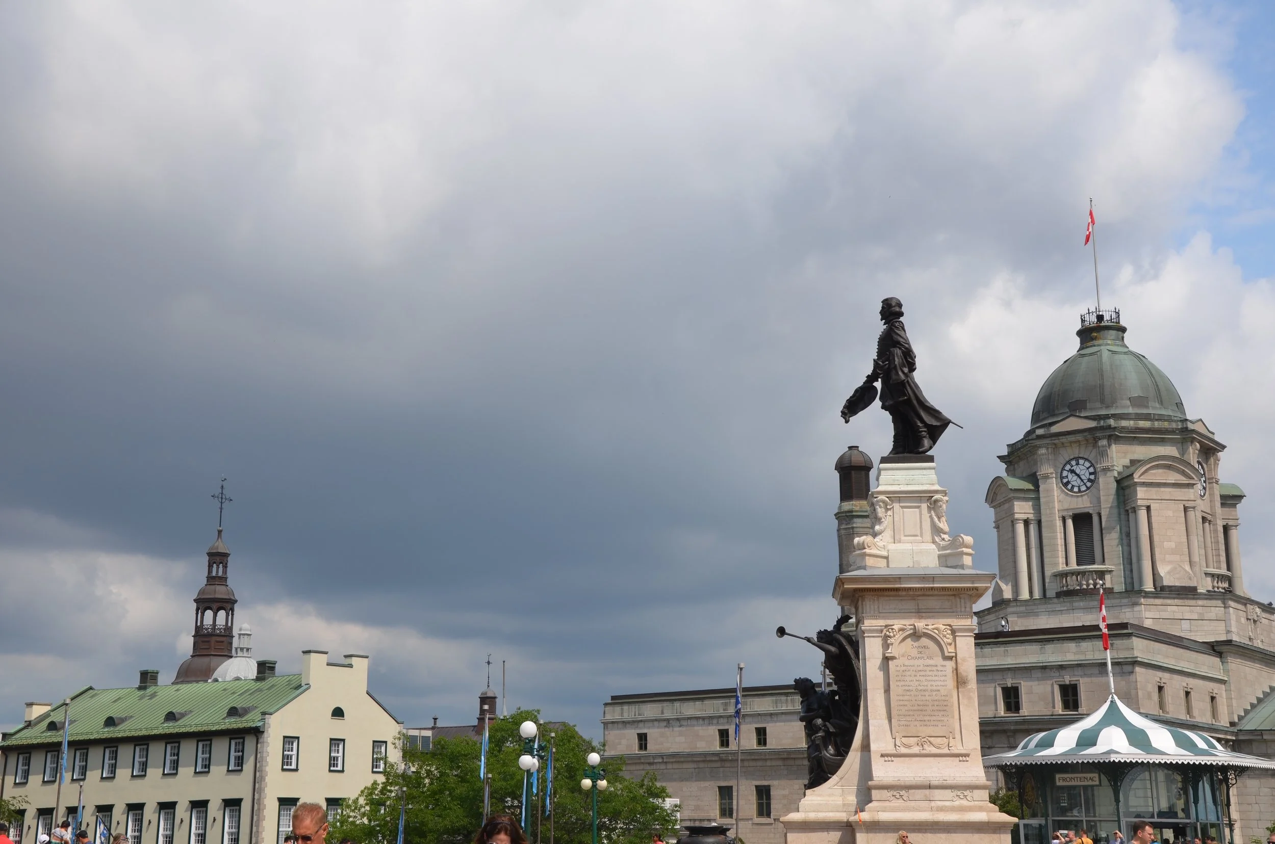 The statue of Samuel de Champlain stands guard on the Terrasse Dufferin.